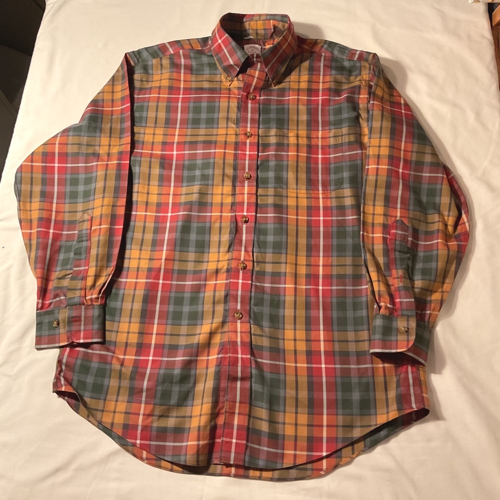 Brooks Brothers Mens Medium Regular Fit Non-Iron Supima Cotton Plaid Shirt Multi